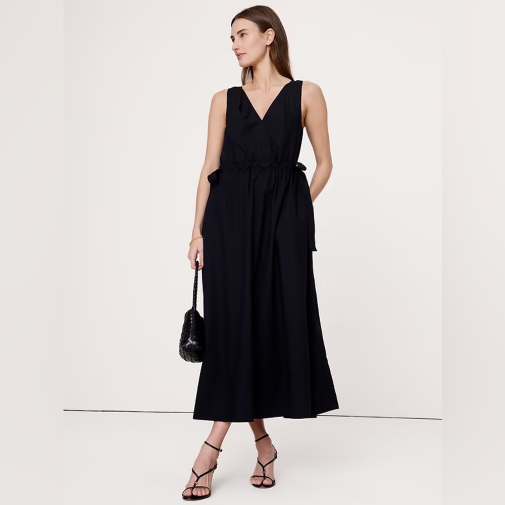 NWT! Banana Republic Black Twisted Shoulder Poplin Maxi Dress - Multiple 🪈